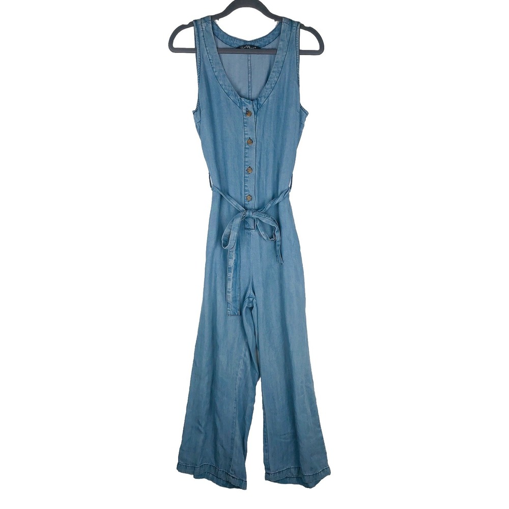 Velvet Heart Womens XS Chambray Blue Tencel Jumpsuit WTT-9232 Sleeveless Denim